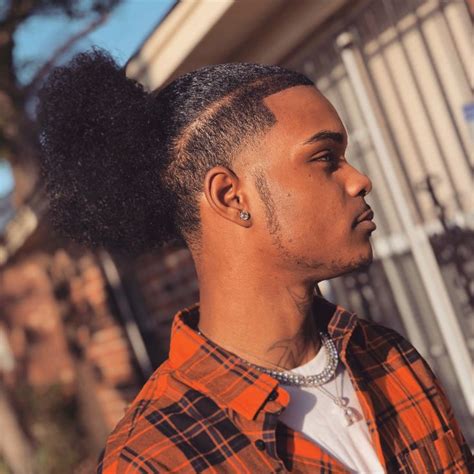 taper fade with ponytail|half up down ponytail male.